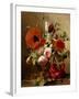 A Tulip, Roses, Poppies and other Flowers and a Beetle on a Ledge-Gronland Theude-Framed Giclee Print