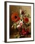 A Tulip, Roses, Poppies and other Flowers and a Beetle on a Ledge-Gronland Theude-Framed Giclee Print