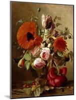 A Tulip, Roses, Poppies and other Flowers and a Beetle on a Ledge-Gronland Theude-Mounted Giclee Print