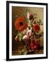 A Tulip, Roses, Poppies and other Flowers and a Beetle on a Ledge-Gronland Theude-Framed Giclee Print