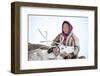 A Tundra Nenets Woman With Her -Akva- Pet Reindeer (Rangifer Tarandus), Yar-Sale District, Yamal-Eric Baccega-Framed Premium Photographic Print