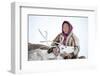 A Tundra Nenets Woman With Her -Akva- Pet Reindeer (Rangifer Tarandus), Yar-Sale District, Yamal-Eric Baccega-Framed Premium Photographic Print