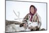 A Tundra Nenets Woman With Her -Akva- Pet Reindeer (Rangifer Tarandus), Yar-Sale District, Yamal-Eric Baccega-Mounted Premium Photographic Print