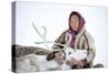 A Tundra Nenets Woman With Her -Akva- Pet Reindeer (Rangifer Tarandus), Yar-Sale District, Yamal-Eric Baccega-Stretched Canvas