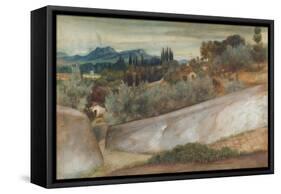 A Tuscan Landscape with Village and Olive Grove (Pencil, W/C and Bodycolour on Paper)-John Roddam Spencer Stanhope-Framed Stretched Canvas