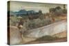 A Tuscan Landscape with Village and Olive Grove (Pencil, W/C and Bodycolour on Paper)-John Roddam Spencer Stanhope-Stretched Canvas