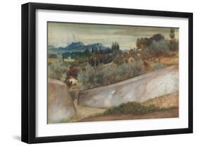 A Tuscan Landscape with Village and Olive Grove (Pencil, W/C and Bodycolour on Paper)-John Roddam Spencer Stanhope-Framed Giclee Print