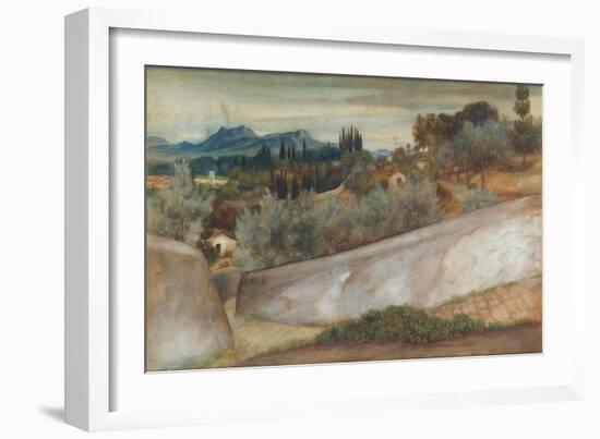 A Tuscan Landscape with Village and Olive Grove (Pencil, W/C and Bodycolour on Paper)-John Roddam Spencer Stanhope-Framed Giclee Print