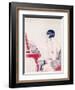 A Twenties Girl at Her Dressing Table Adds a Final Touch of Lipstick-null-Framed Art Print