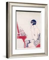 A Twenties Girl at Her Dressing Table Adds a Final Touch of Lipstick-null-Framed Art Print