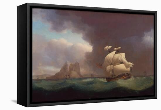 A Two Decker and Other Vessels in Stormy Weather off Gibraltar, 1824-Thomas Whitcombe-Framed Stretched Canvas