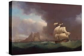 A Two Decker and Other Vessels in Stormy Weather off Gibraltar, 1824-Thomas Whitcombe-Stretched Canvas