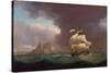 A Two Decker and Other Vessels in Stormy Weather off Gibraltar, 1824-Thomas Whitcombe-Stretched Canvas