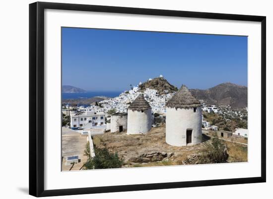 A Typical Greek Village Perched on a Rock with White and Blue Houses and Quaint Windmills, Ios-Roberto Moiola-Framed Photographic Print