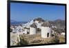 A Typical Greek Village Perched on a Rock with White and Blue Houses and Quaint Windmills, Ios-Roberto Moiola-Framed Premium Photographic Print