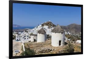 A Typical Greek Village Perched on a Rock with White and Blue Houses and Quaint Windmills, Ios-Roberto Moiola-Framed Premium Photographic Print