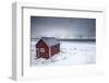 A Typical House of the Fishermen Called Rorbu on the Snowy Beach Framed the Icy Sea, Norway-Roberto Moiola-Framed Photographic Print