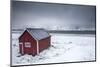 A Typical House of the Fishermen Called Rorbu on the Snowy Beach Framed the Icy Sea, Norway-Roberto Moiola-Mounted Photographic Print