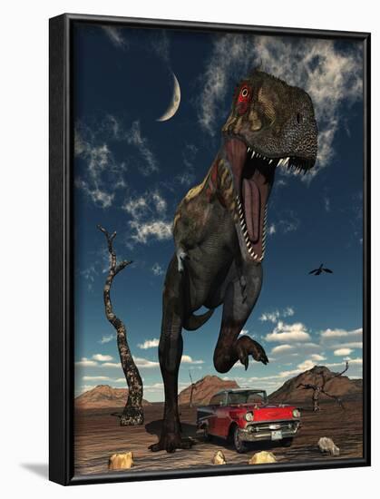 A Tyrannosaurus Rex About to Crush a Cadillac with His Feet-Stocktrek Images-Framed Photographic Print