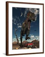 A Tyrannosaurus Rex About to Crush a Cadillac with His Feet-Stocktrek Images-Framed Photographic Print