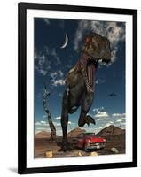 A Tyrannosaurus Rex About to Crush a Cadillac with His Feet-Stocktrek Images-Framed Photographic Print