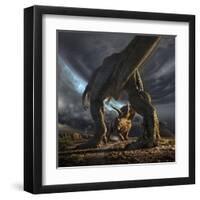 A Tyrannosaurus Rex and Triceratops in a Classic Face Off-null-Framed Art Print