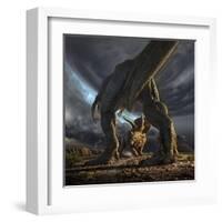 A Tyrannosaurus Rex and Triceratops in a Classic Face Off-null-Framed Art Print