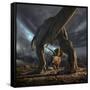 A Tyrannosaurus Rex and Triceratops in a Classic Face Off-null-Framed Stretched Canvas