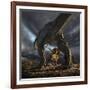 A Tyrannosaurus Rex and Triceratops in a Classic Face Off-null-Framed Art Print