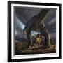 A Tyrannosaurus Rex and Triceratops in a Classic Face Off-null-Framed Art Print