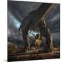 A Tyrannosaurus Rex and Triceratops in a Classic Face Off-null-Mounted Art Print