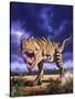 A Tyrannosaurus Rex Attacks, Lit by the Late Afternoon Sun-null-Stretched Canvas