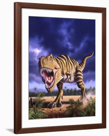 A Tyrannosaurus Rex Attacks, Lit by the Late Afternoon Sun-null-Framed Art Print