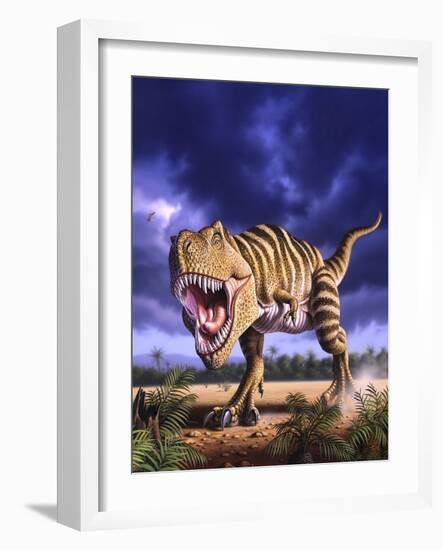 A Tyrannosaurus Rex Attacks, Lit by the Late Afternoon Sun-null-Framed Art Print