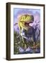 A Tyrannosaurus Rex Crashes Through a Swamp-null-Framed Art Print