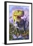 A Tyrannosaurus Rex Crashes Through a Swamp-null-Framed Art Print