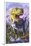 A Tyrannosaurus Rex Crashes Through a Swamp-null-Framed Art Print