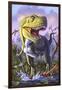 A Tyrannosaurus Rex Crashes Through a Swamp-null-Framed Art Print