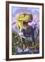 A Tyrannosaurus Rex Crashes Through a Swamp-null-Framed Art Print