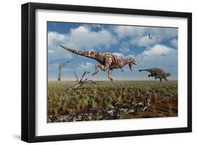 A Tyrannosaurus Rex Giving Chase to an Ankylosaurus-null-Framed Art Print