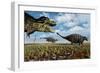 A Tyrannosaurus Rex Hunting Down a Pair of Ankylosaurus Dinosaurs-null-Framed Premium Giclee Print