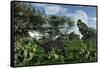 A Tyrannosaurus Rex Stalking a Herbivorous Ankylosaurus-null-Framed Stretched Canvas