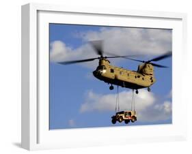 A U.S. Army CH-47 Chinook Helicopter Transports a Humvee-Stocktrek Images-Framed Premium Photographic Print