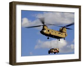 A U.S. Army CH-47 Chinook Helicopter Transports a Humvee-Stocktrek Images-Framed Photographic Print