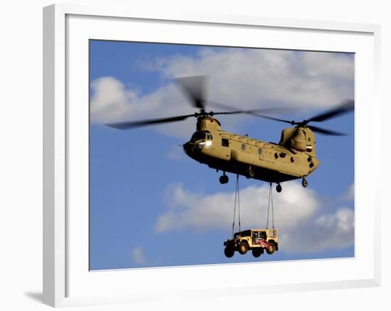 A U.S. Army CH-47 Chinook Helicopter Transports a Humvee-Stocktrek Images-Framed Photographic Print