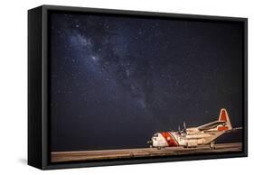 A U.S. Coast Guard C-130 Hercules Parked on the Tarmac on a Starry Night-null-Framed Stretched Canvas