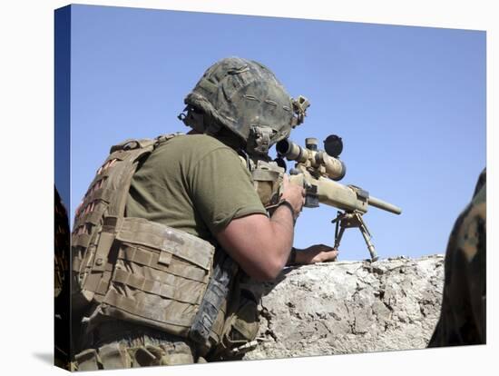 A U.S. Marine Looks Through the Scope of an M40A1 Sniper Rifle-Stocktrek Images-Stretched Canvas