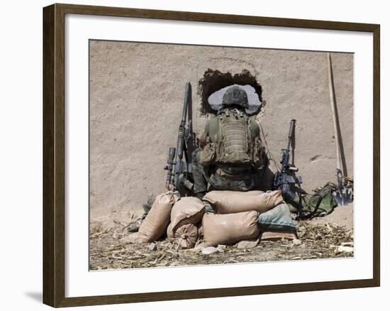 A U.S. Marine Sniper Observes His Sector at a Patrol Base Near Sangin, Afghanistan-Stocktrek Images-Framed Photographic Print