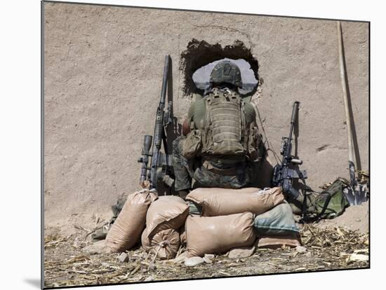 A U.S. Marine Sniper Observes His Sector at a Patrol Base Near Sangin, Afghanistan-Stocktrek Images-Mounted Photographic Print