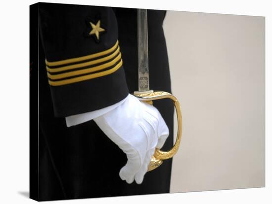 A U.S. Naval Academy Midshipman Stands at Attention-Stocktrek Images-Stretched Canvas